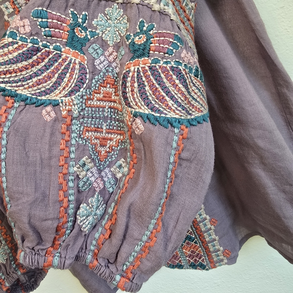 🐦EUC Johnny Was Purple Bird Embroidered Blouse SMALL - Picture 6 of 12